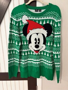 Disney Mickey Mouse Green Ugly Christmas Xmas Holiday Sweater Sz Large